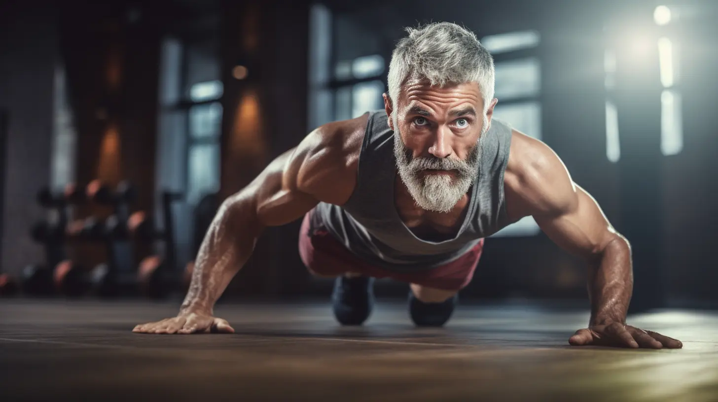 muscular older man working out intensely