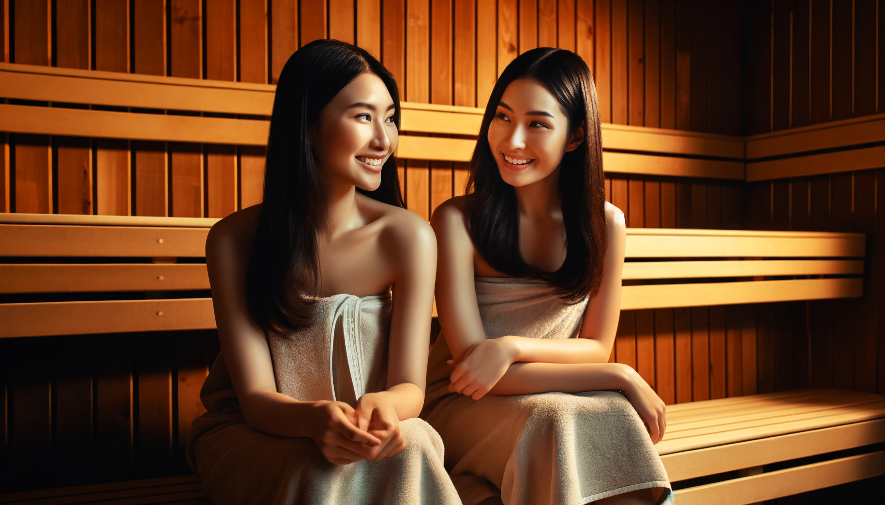 two asian women in sauna